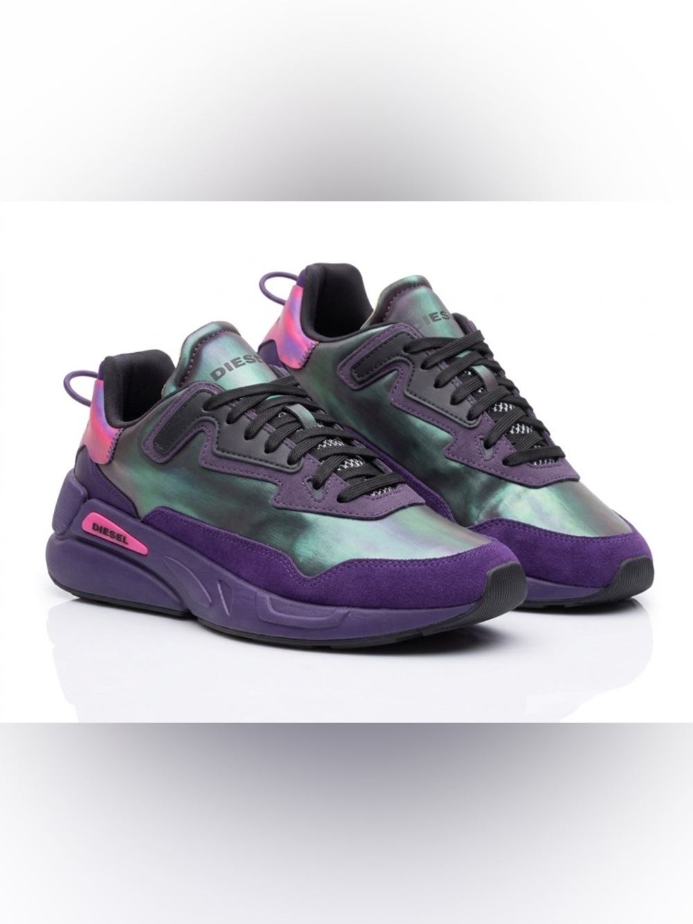 Diesel Y2K Iridescent Chunky Sneakers Purple Green Runner‎ 1978-Size 8.5